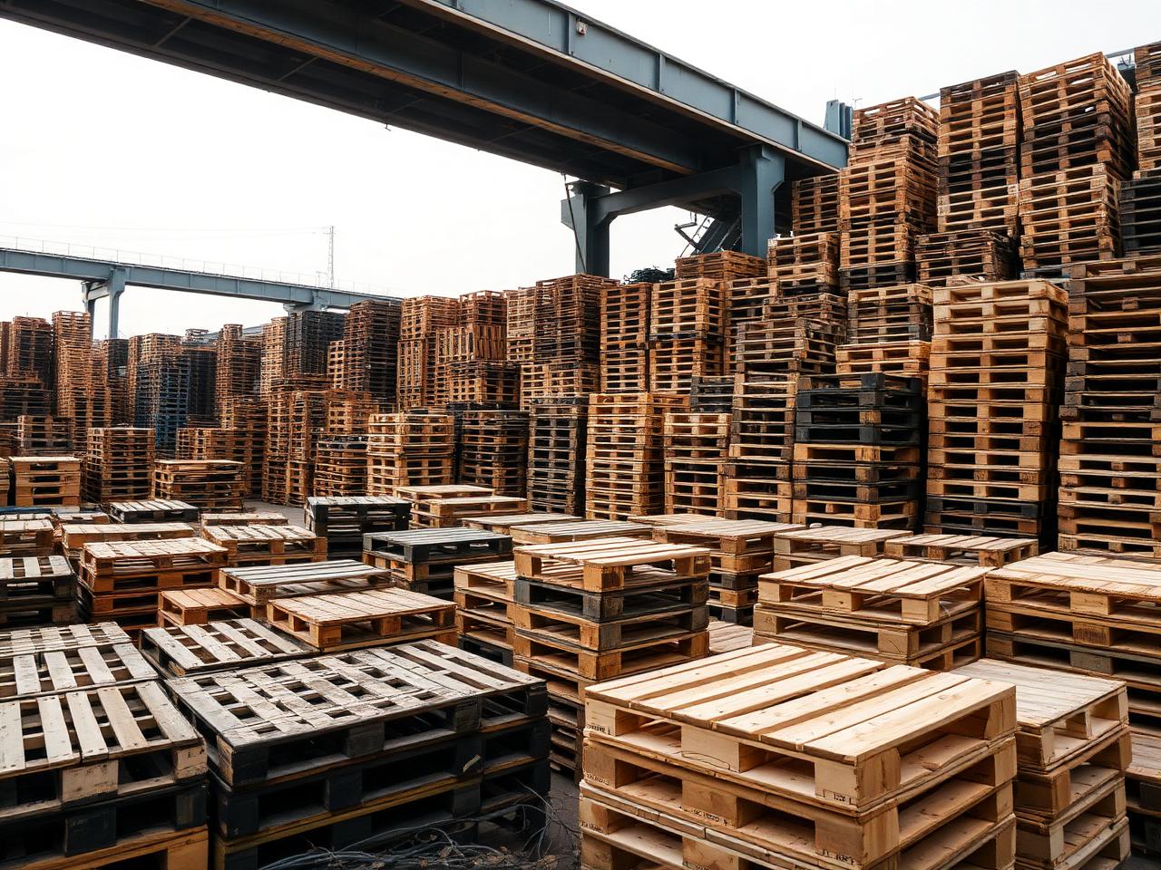Depoda toplanmış ikinci el paletler